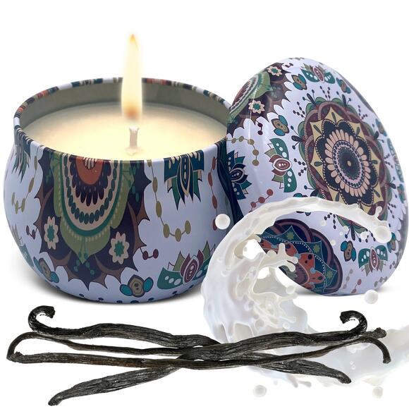 VANILLA CREAM Soy Wax Candle in Tin Jar (6 oz) - Picture 1 of 8